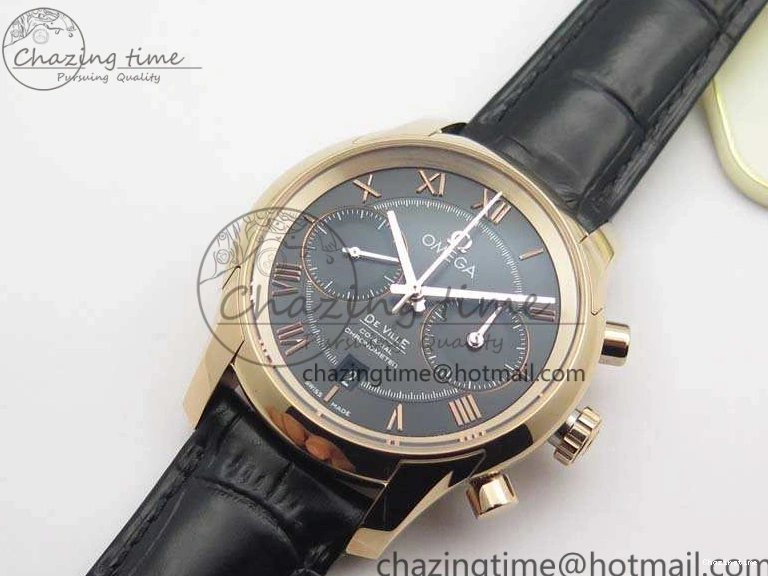 0120 De Ville Chronograph RG OMF 1:1 Best Edition Black Dial On Black Leather Strap A Sophisticated 8106